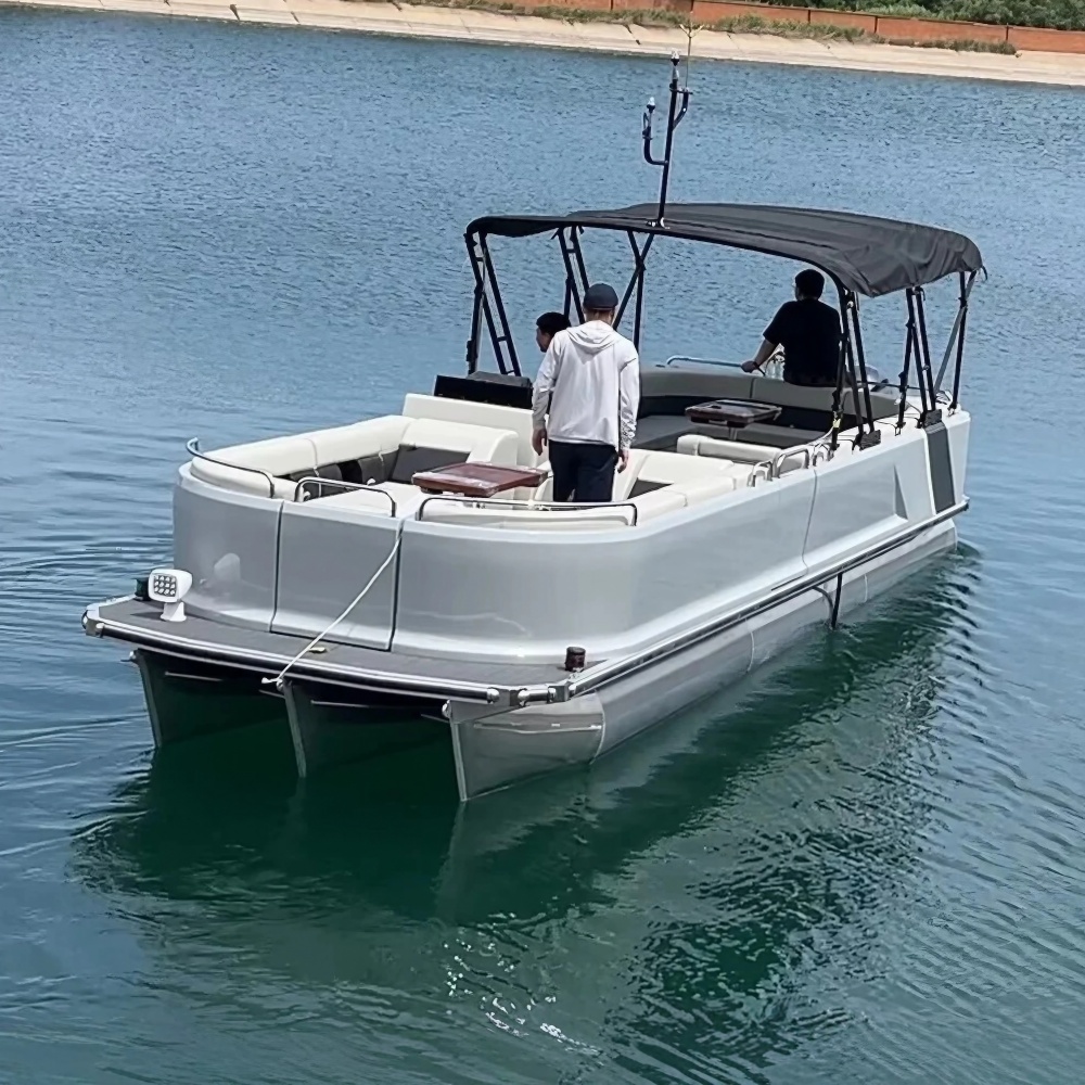 Barco pontão de dois andares Tritoon Party de 23 pés com escorregador